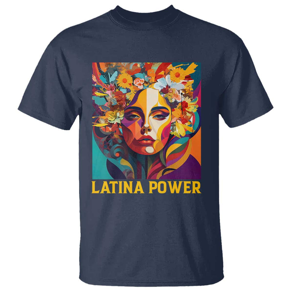 Latina Power T Shirt Hispanic Heritage Month Women Flowers Geometric Painting TS11 Navy Print Your Wear