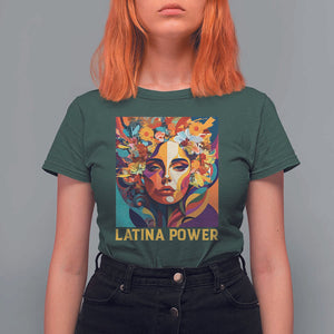 Latina Power T Shirt For Women Hispanic Heritage Month Women Flowers Geometric Painting TS11 Dark Forest Green Print Your Wear