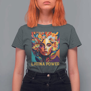 Latina Power T Shirt For Women Hispanic Heritage Month Women Flowers Geometric Painting TS11 Dark Heather Print Your Wear