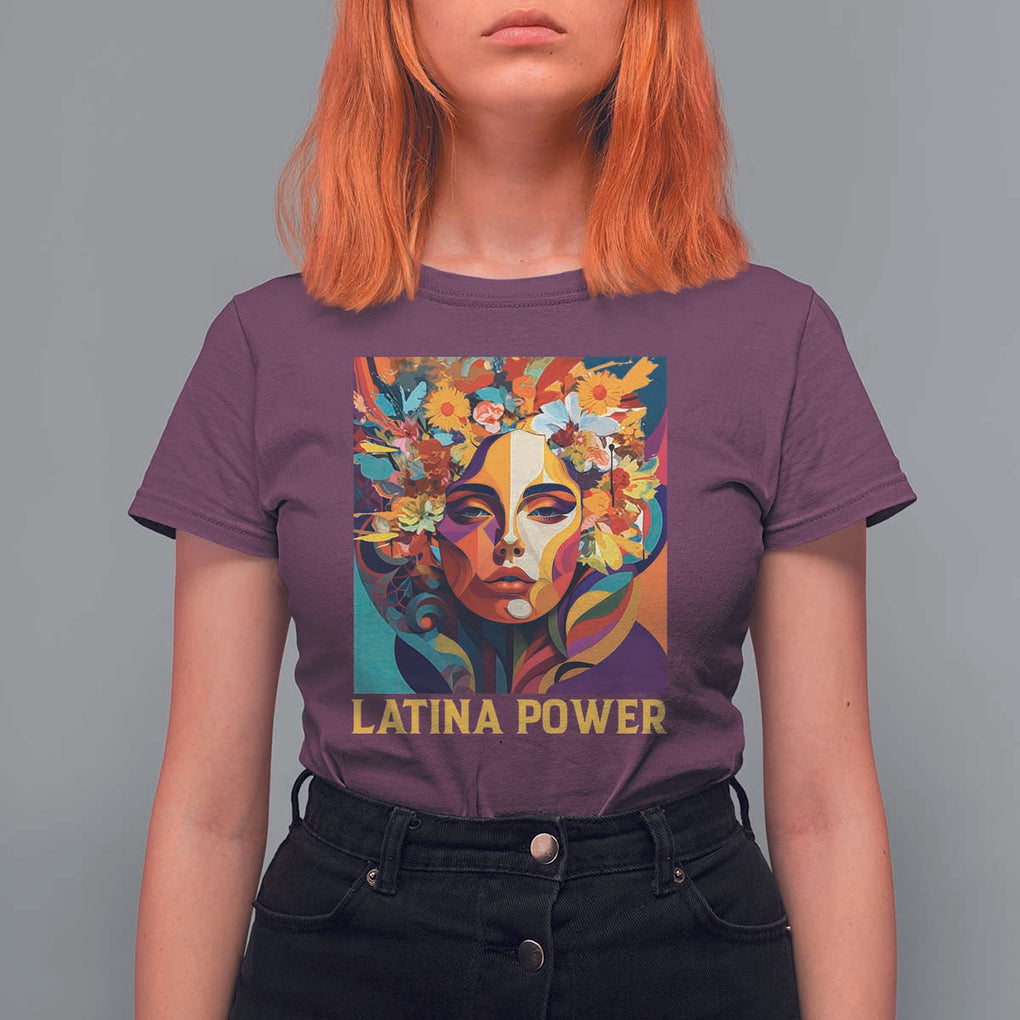 Latina Power T Shirt For Women Hispanic Heritage Month Women Flowers Geometric Painting TS11 Maroon Print Your Wear