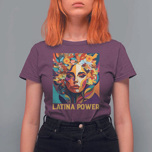 Latina Power T Shirt For Women Hispanic Heritage Month Women Flowers Geometric Painting TS11 Maroon Print Your Wear