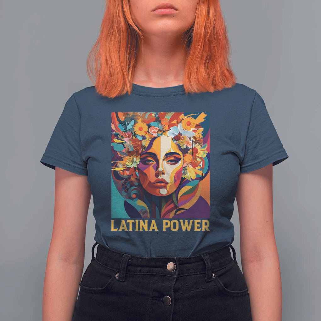 Latina Power T Shirt For Women Hispanic Heritage Month Women Flowers Geometric Painting TS11 Navy Print Your Wear