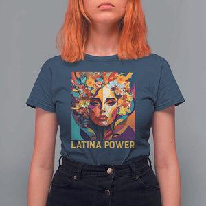 Latina Power T Shirt For Women Hispanic Heritage Month Women Flowers Geometric Painting TS11 Navy Print Your Wear