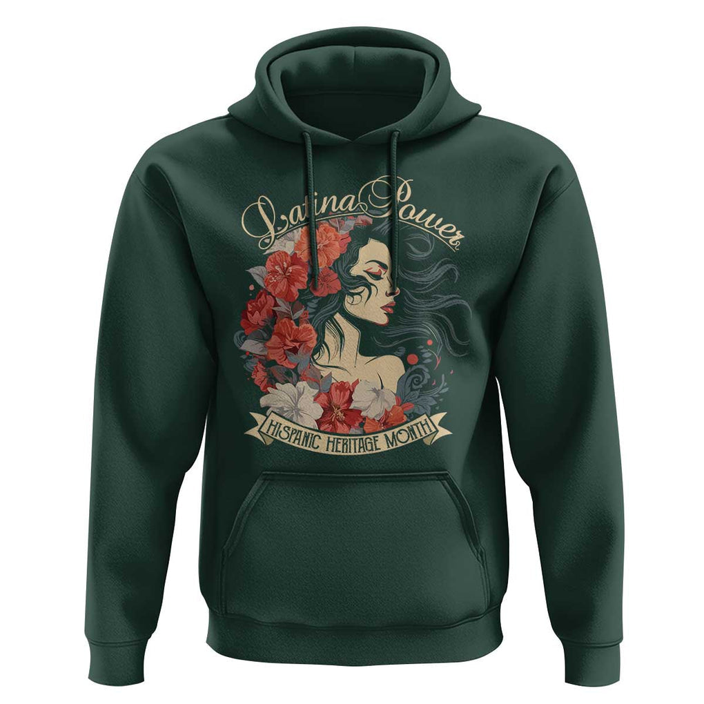 Latina Power Hoodie Hispanic Heritage Month Vintage Women Flowers TS11 Dark Forest Green Print Your Wear