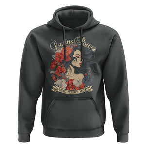 Latina Power Hoodie Hispanic Heritage Month Vintage Women Flowers TS11 Dark Heather Print Your Wear