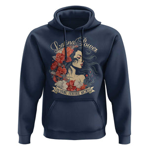 Latina Power Hoodie Hispanic Heritage Month Vintage Women Flowers TS11 Navy Print Your Wear