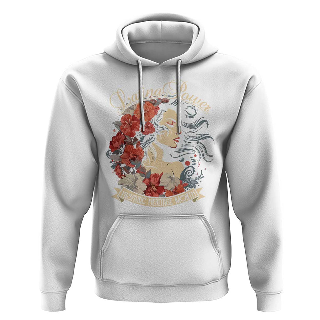 Latina Power Hoodie Hispanic Heritage Month Vintage Women Flowers TS11 White Print Your Wear