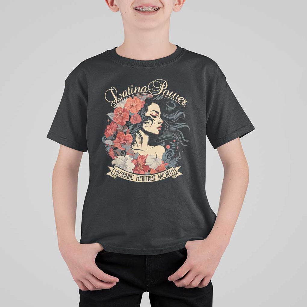 Latina Power T Shirt For Kid Hispanic Heritage Month Vintage Women Flowers TS11 Black Print Your Wear