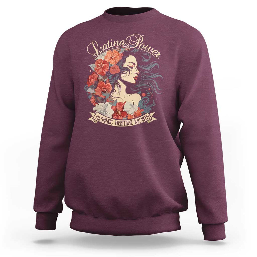 Latina Power Sweatshirt Hispanic Heritage Month Vintage Women Flowers TS11 Maroon Print Your Wear