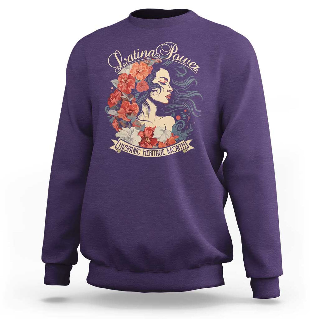 Latina Power Sweatshirt Hispanic Heritage Month Vintage Women Flowers TS11 Purple Print Your Wear