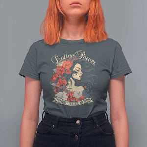 Latina Power T Shirt For Women Hispanic Heritage Month Vintage Women Flowers TS11 Dark Heather Print Your Wear