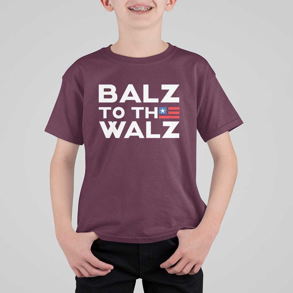 Funny Harris Walz Supporter T Shirt For Kid Balz To The Walz American Flag TS11 Maroon Print Your Wear