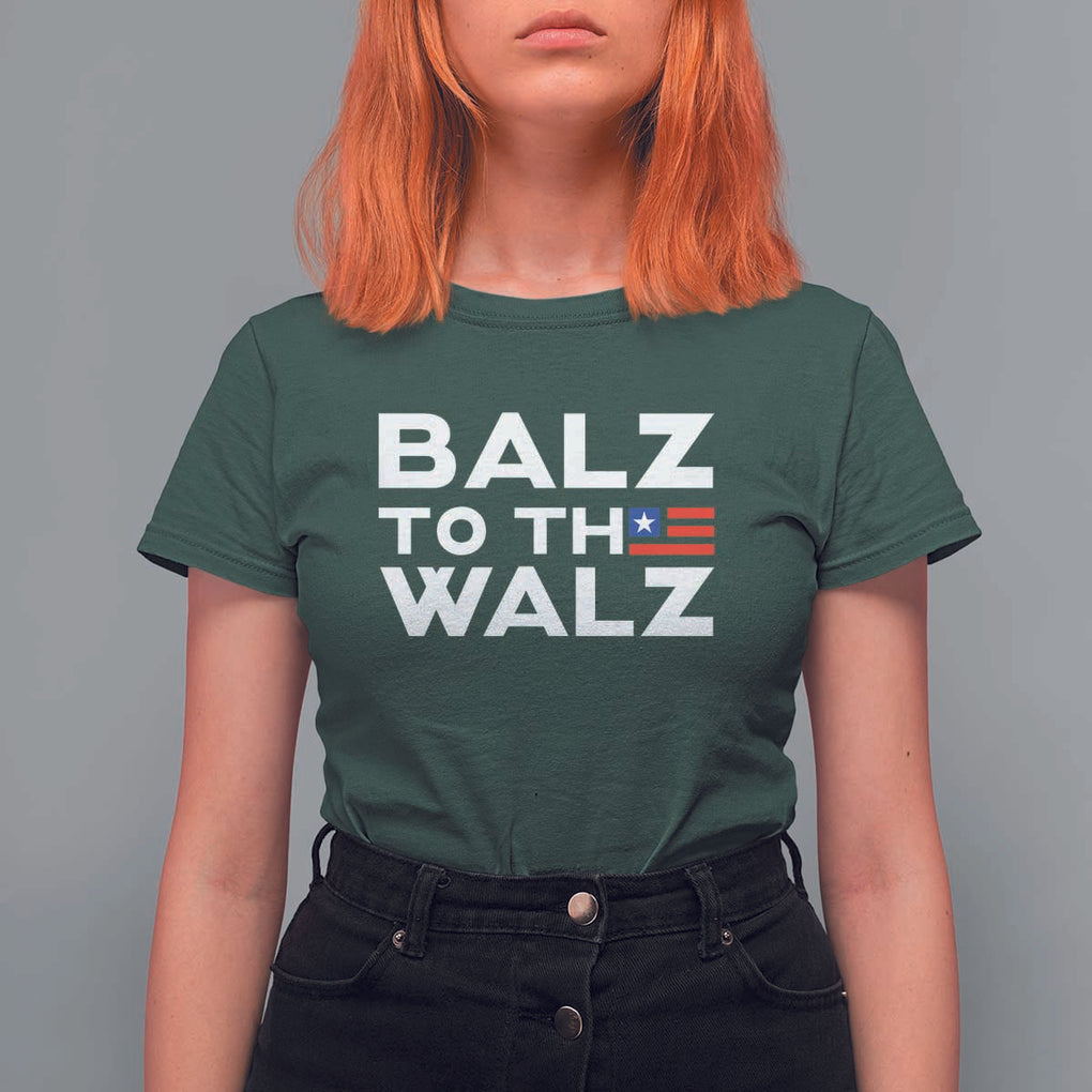 Funny Harris Walz Supporter T Shirt For Women Balz To The Walz American Flag TS11 Dark Forest Green Print Your Wear