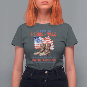 Harris Walz T Shirt For Women Let's Win This And The Joyful Warriors American Flag TS11 Dark Heather Print Your Wear