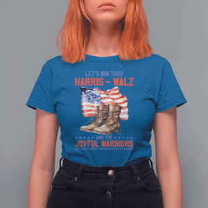 Harris Walz T Shirt For Women Let's Win This And The Joyful Warriors American Flag TS11 Royal Blue Print Your Wear