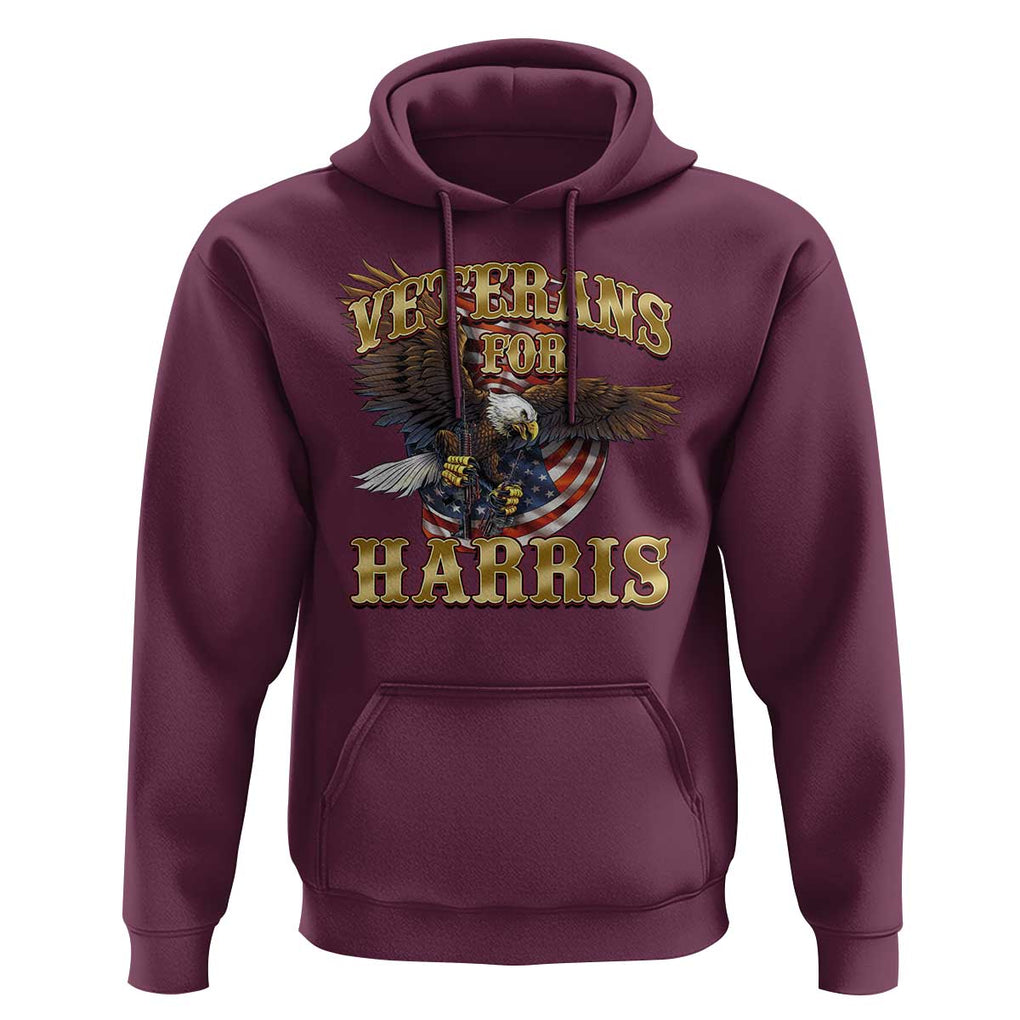 Veterans For Harris 2024 Hoodie Military Vintage Eagle Gun American Flag TS11 Maroon Print Your Wear