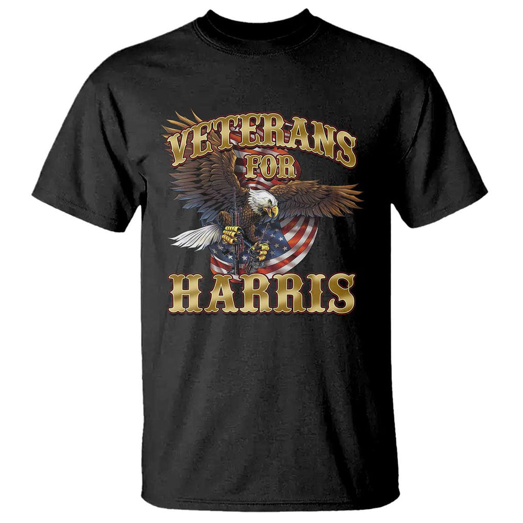 Veterans For Harris 2024 T Shirt Military Vintage Eagle Gun American Flag TS11 Black Print Your Wear