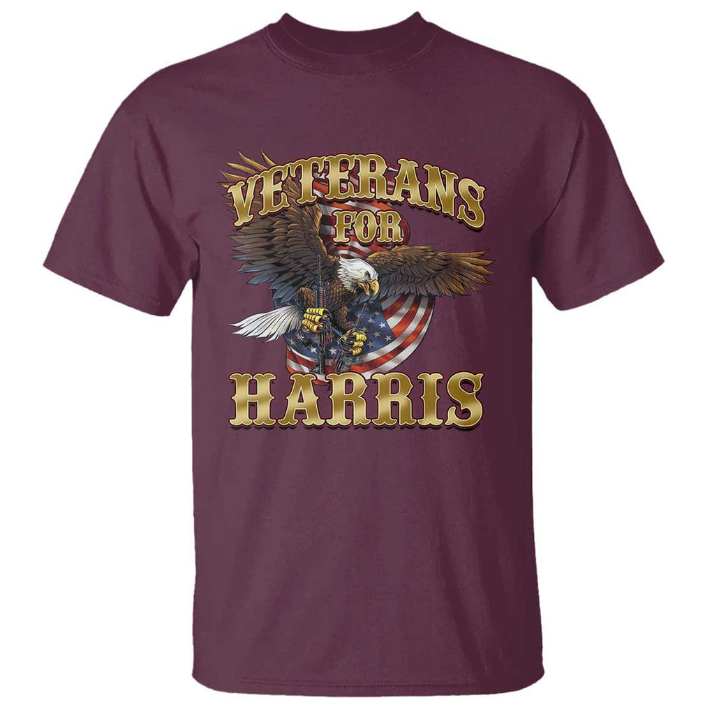 Veterans For Harris 2024 T Shirt Military Vintage Eagle Gun American Flag TS11 Maroon Print Your Wear