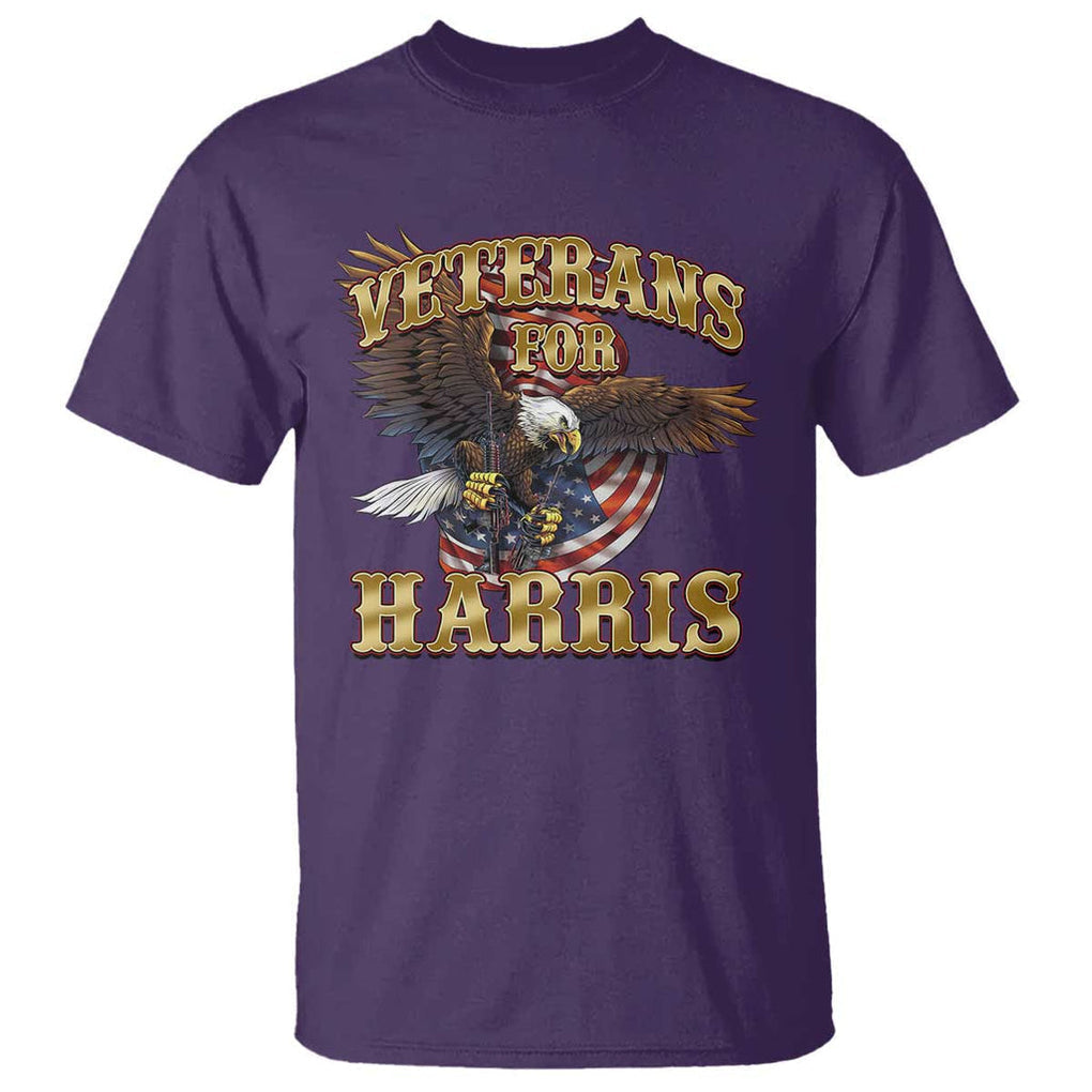Veterans For Harris 2024 T Shirt Military Vintage Eagle Gun American Flag TS11 Purple Print Your Wear