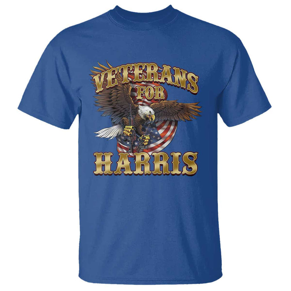 Veterans For Harris 2024 T Shirt Military Vintage Eagle Gun American Flag TS11 Royal Blue Print Your Wear