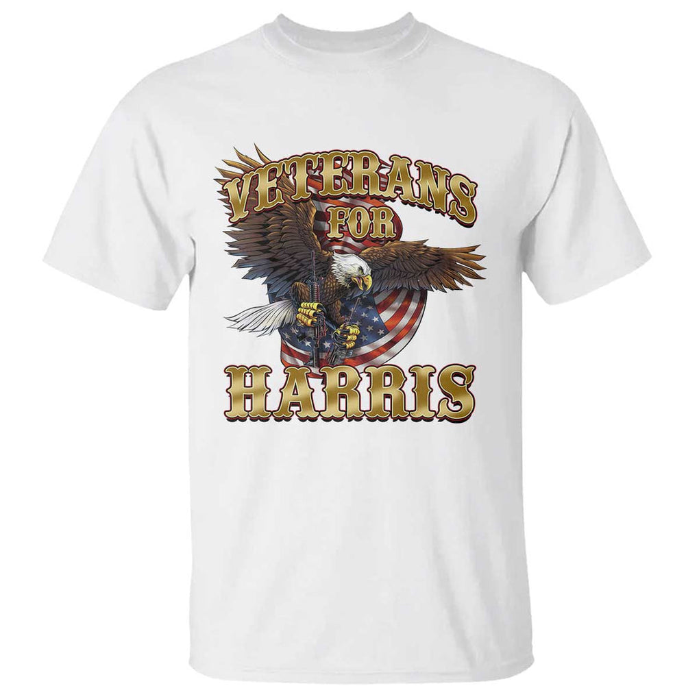 Veterans For Harris 2024 T Shirt Military Vintage Eagle Gun American Flag TS11 White Print Your Wear