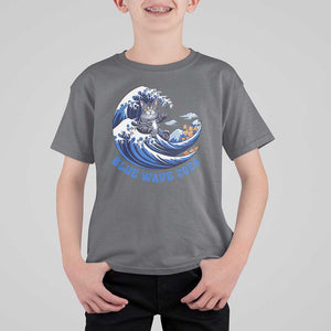 Funny Blue Wave 2024 T Shirt For Kid Vote Blue Presidential Elections Cat Tsunami Flowers TS11 Charcoal Print Your Wear