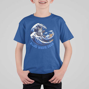 Funny Blue Wave 2024 T Shirt For Kid Vote Blue Presidential Elections Cat Tsunami Flowers TS11 Royal Blue Print Your Wear