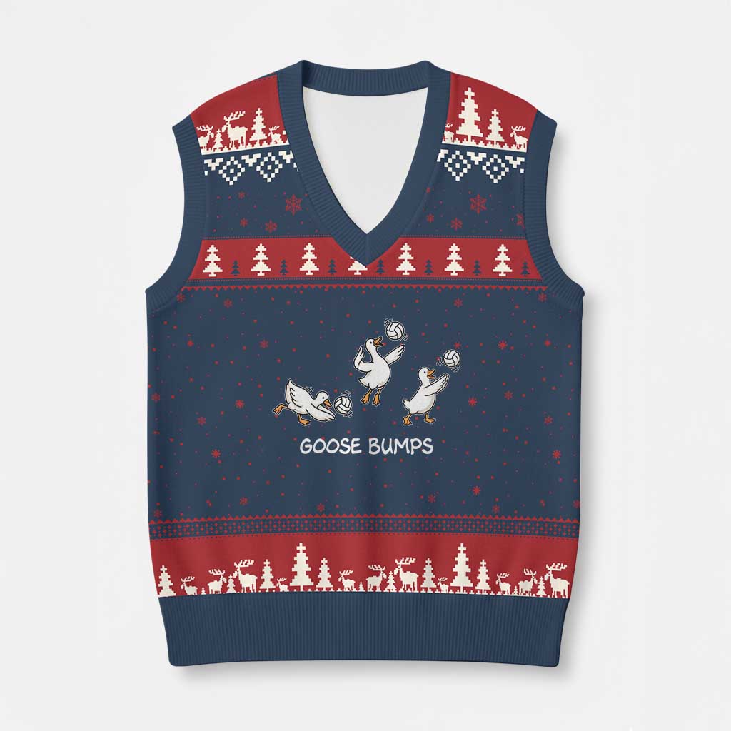 Goose Bumps Funny Volleyball V-Neck Knit Sweater Vest Goose Sports Humor TS11 Navy Red Print Your Wear