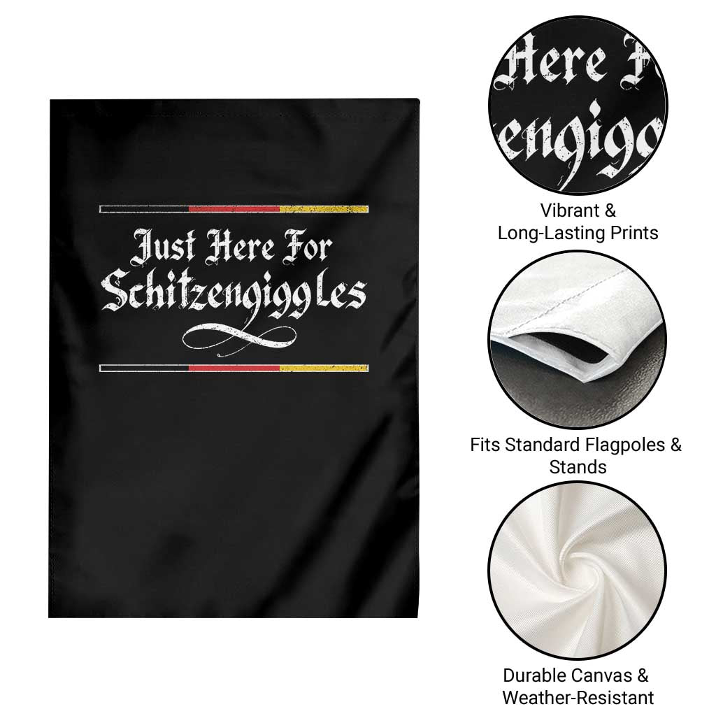 Just Here For Schitzengiggles Funny Oktoberfest Garden Flag German Beer Festival Humor