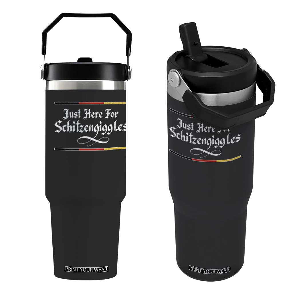 Just Here For Schitzengiggles Funny Oktoberfest Flip Straw Tumbler German Beer Festival Humor