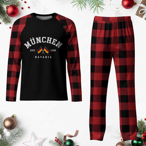Munich City Bavaria Germany Est 1158 Plaid Pajama Set Vintage German Flag