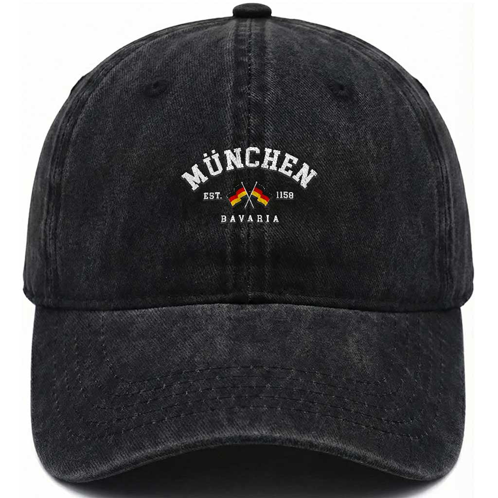 Munich City Bavaria Germany Est 1158 Washed Cotton Baseball Cap Vintage German Flag