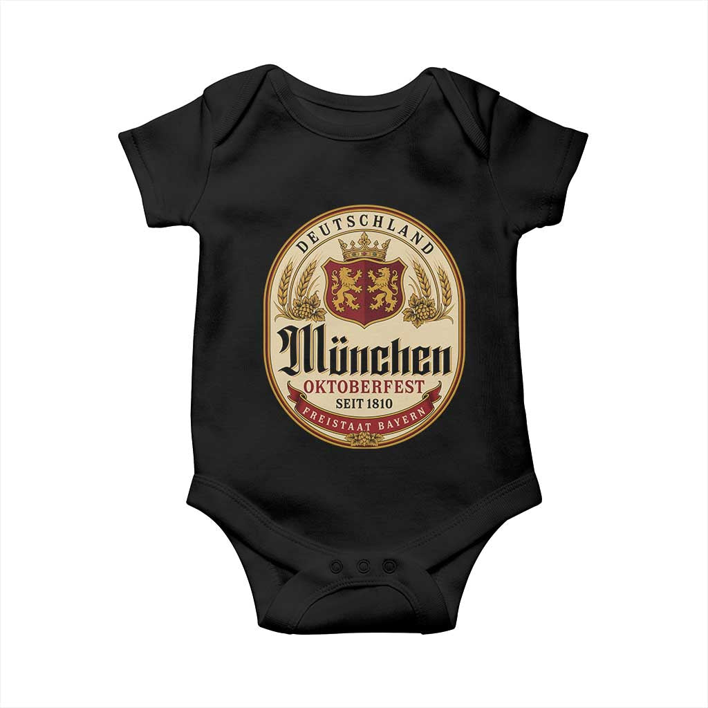 Oktoberfest Munchen Seit 1810 Baby Onesie Deutschland German Beer Label Bavarian Lion Shield