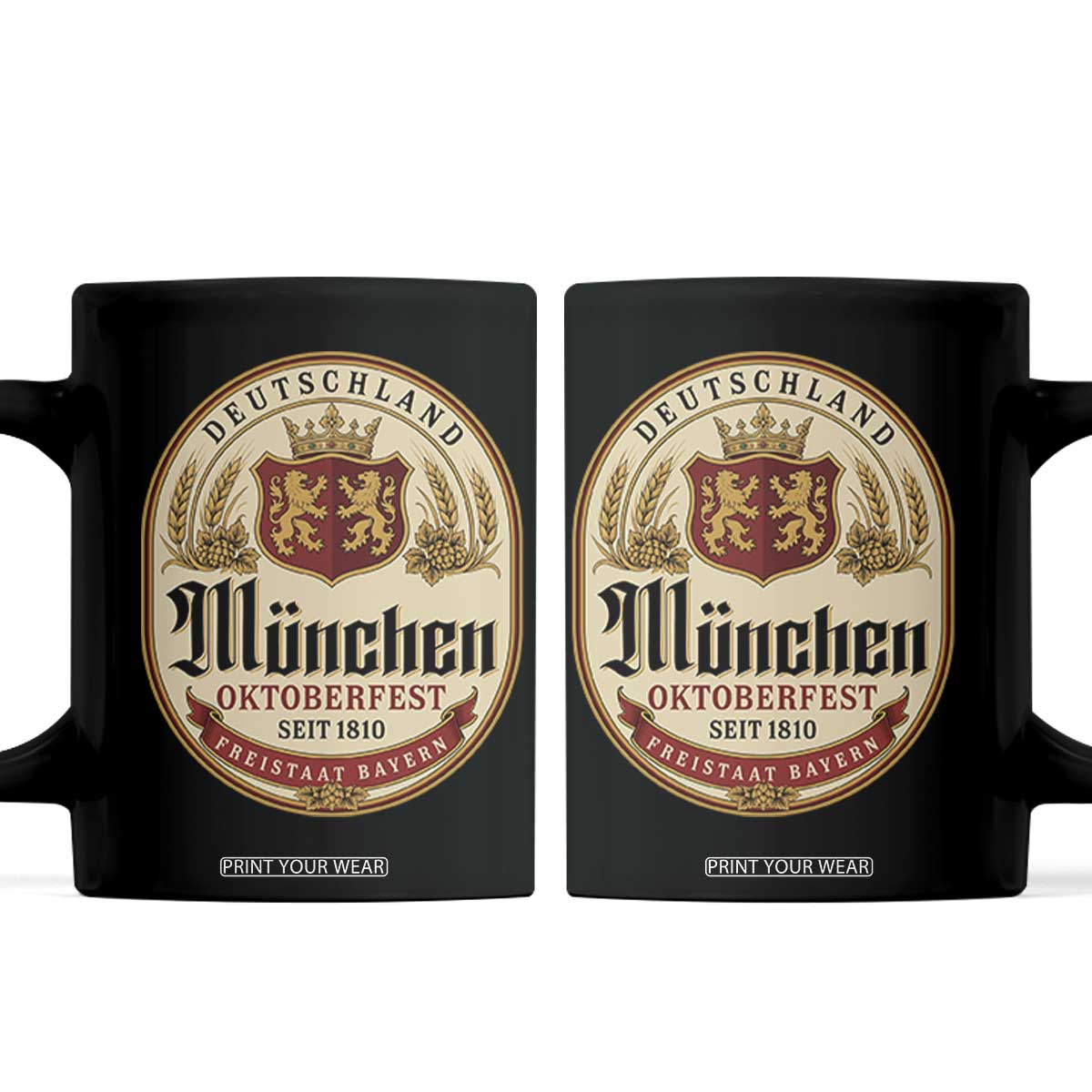 Oktoberfest Munchen Seit 1810 Coffee Mug Deutschland German Beer Label Bavarian Lion Shield