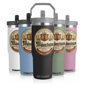 Oktoberfest Munchen Seit 1810 Flip Straw Tumbler Deutschland German Beer Label Bavarian Lion Shield