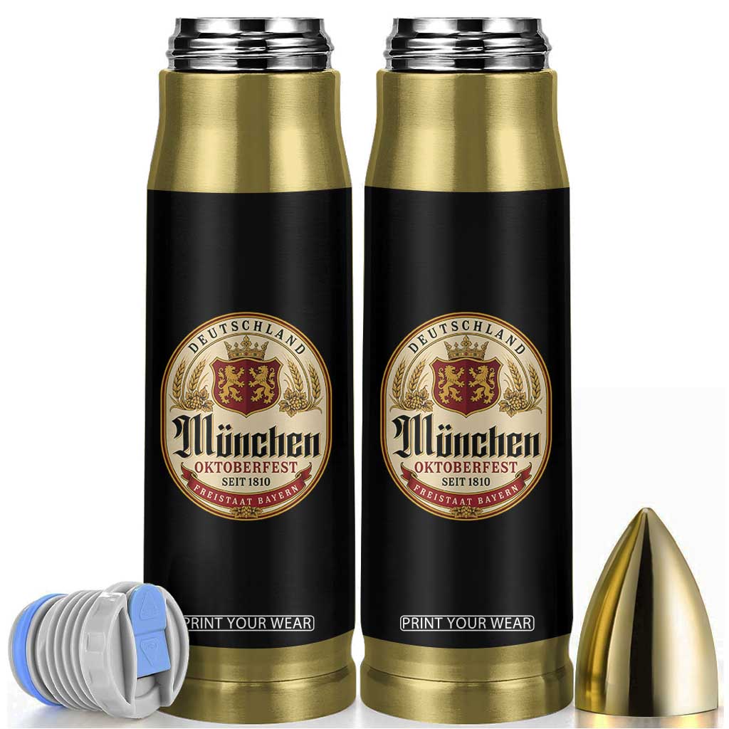 Oktoberfest Munchen Seit 1810 Bullet Tumbler Deutschland German Beer Label Bavarian Lion Shield