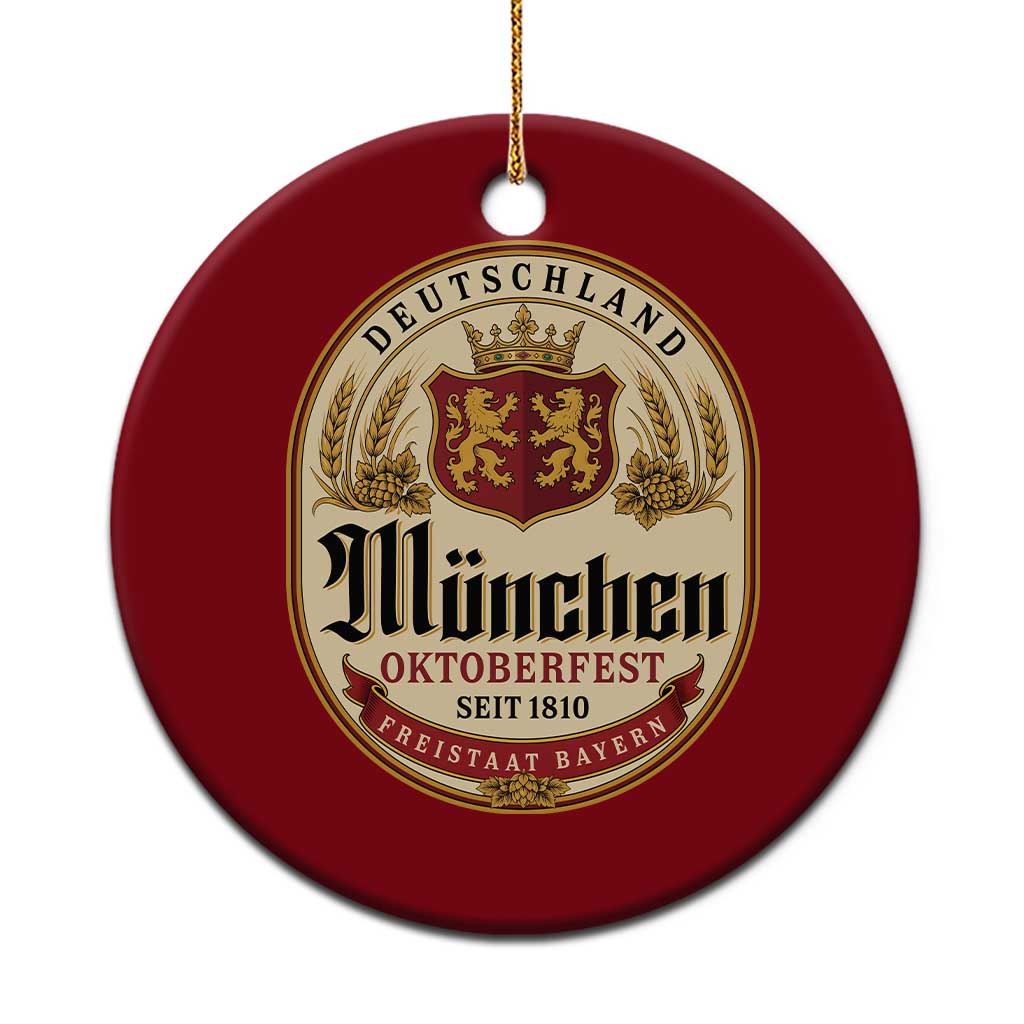 Oktoberfest Munchen Seit 1810 Ceramic Ornament Deutschland German Beer Label Bavarian Lion Shield