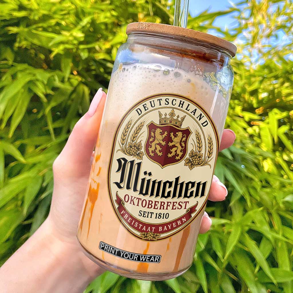 Oktoberfest Munchen Seit 1810 Glass Can Deutschland German Beer Label Bavarian Lion Shield
