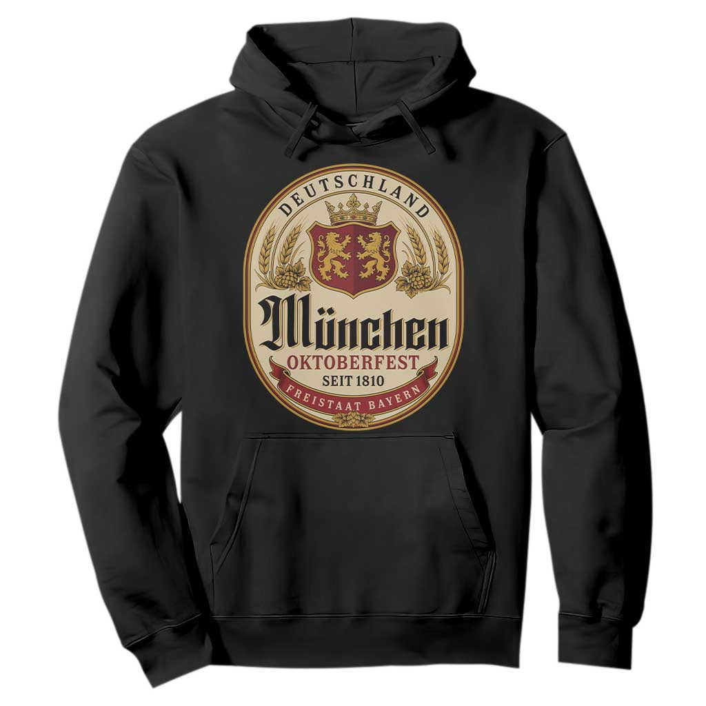 Oktoberfest Munchen Seit 1810 Hoodie Deutschland German Beer Label Bavarian Lion Shield