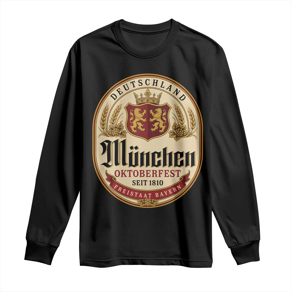Oktoberfest Munchen Seit 1810 Long Sleeve Shirt Deutschland German Beer Label Bavarian Lion Shield