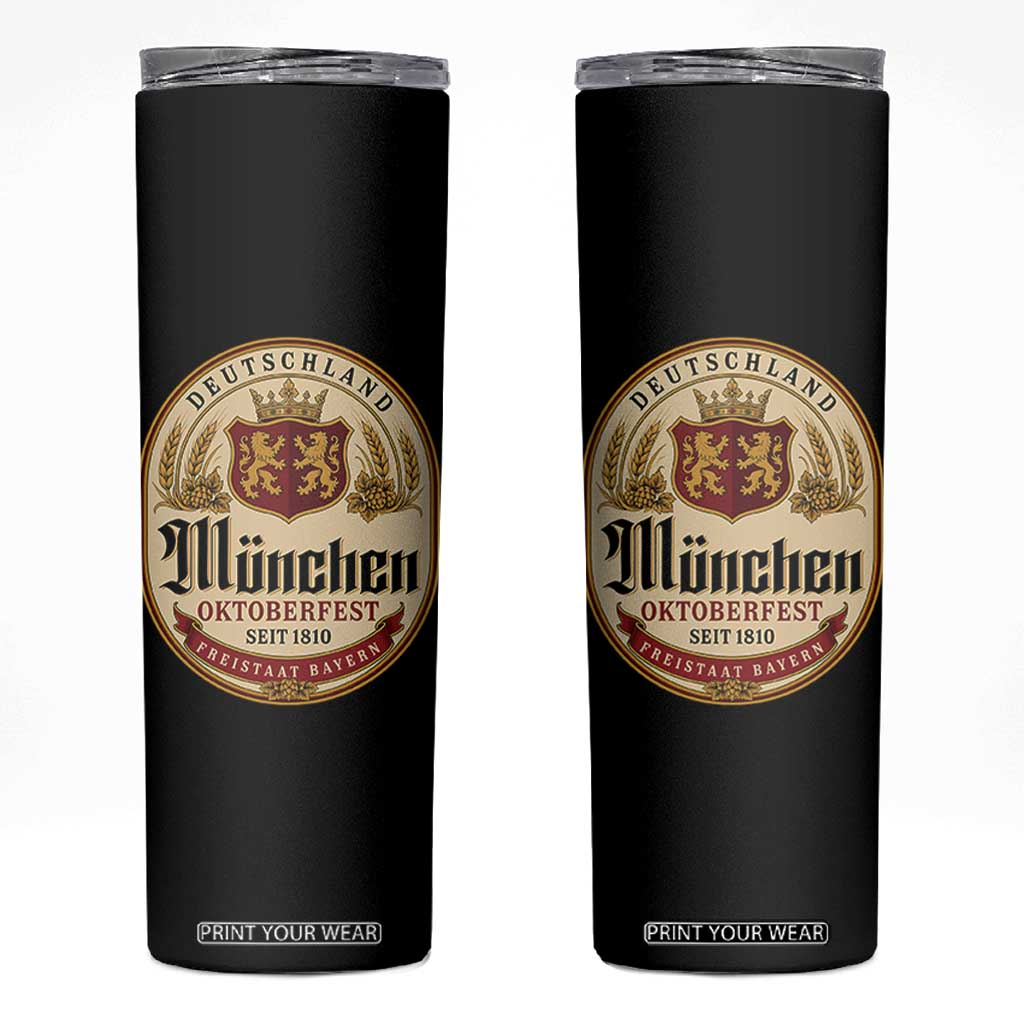 Oktoberfest Munchen Seit 1810 Skinny Tumbler Deutschland German Beer Label Bavarian Lion Shield