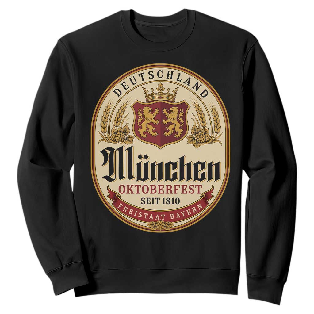 Oktoberfest Munchen Seit 1810 Sweatshirt Deutschland German Beer Label Bavarian Lion Shield