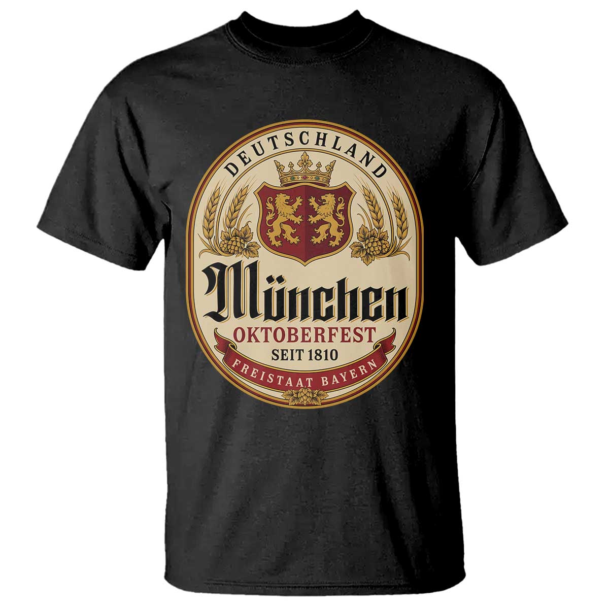 Oktoberfest Munchen Seit 1810 T Shirt Deutschland German Beer Label Bavarian Lion Shield