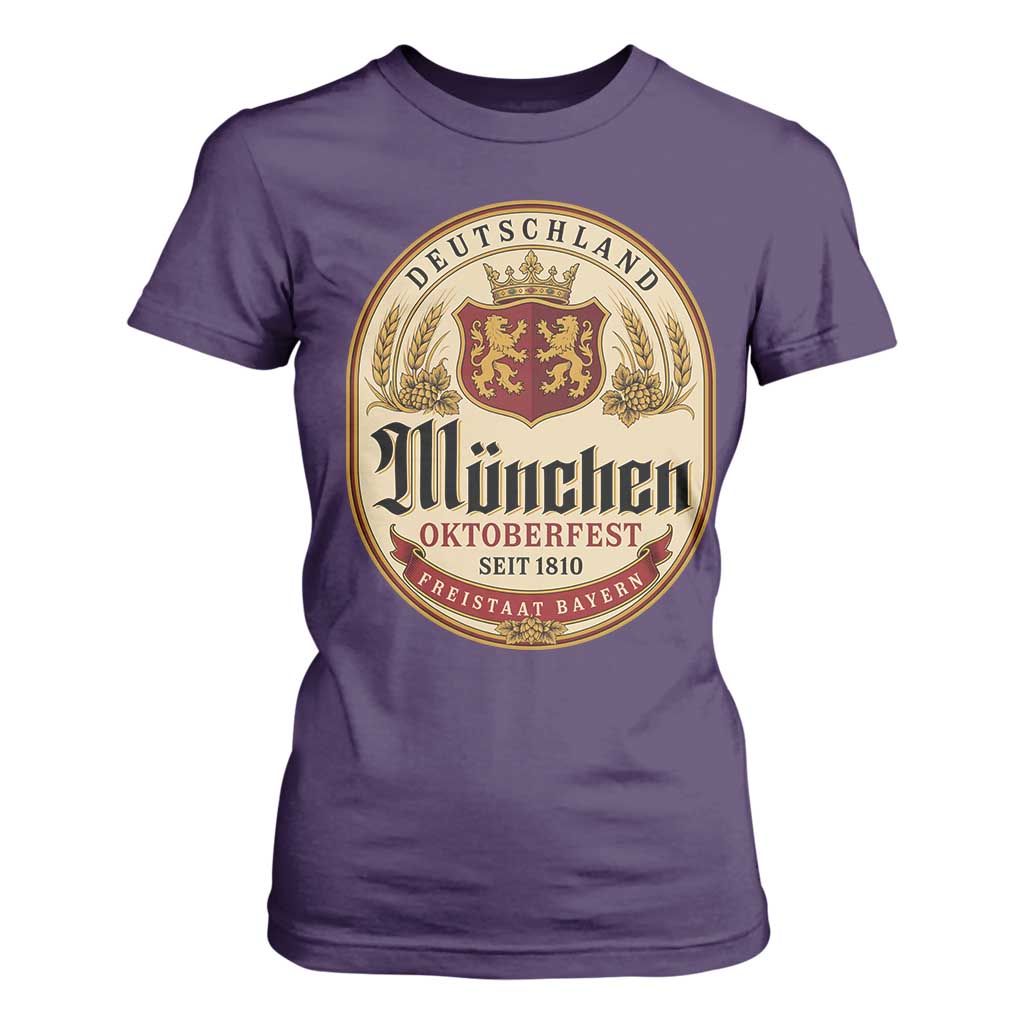 Oktoberfest Munchen Seit 1810 T Shirt For Women Deutschland German Beer Label Bavarian Lion Shield
