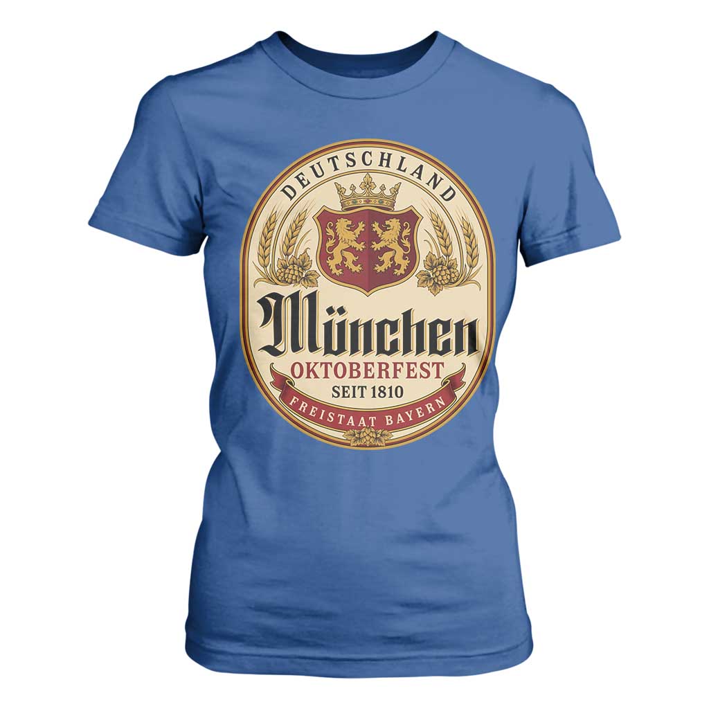 Oktoberfest Munchen Seit 1810 T Shirt For Women Deutschland German Beer Label Bavarian Lion Shield