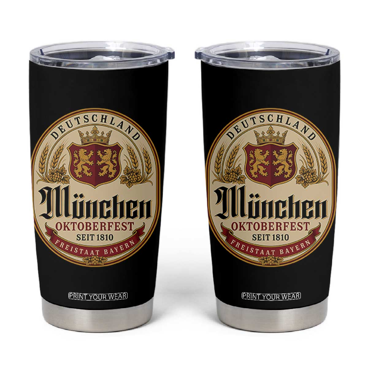 Oktoberfest Munchen Seit 1810 Tumbler Cup Deutschland German Beer Label Bavarian Lion Shield