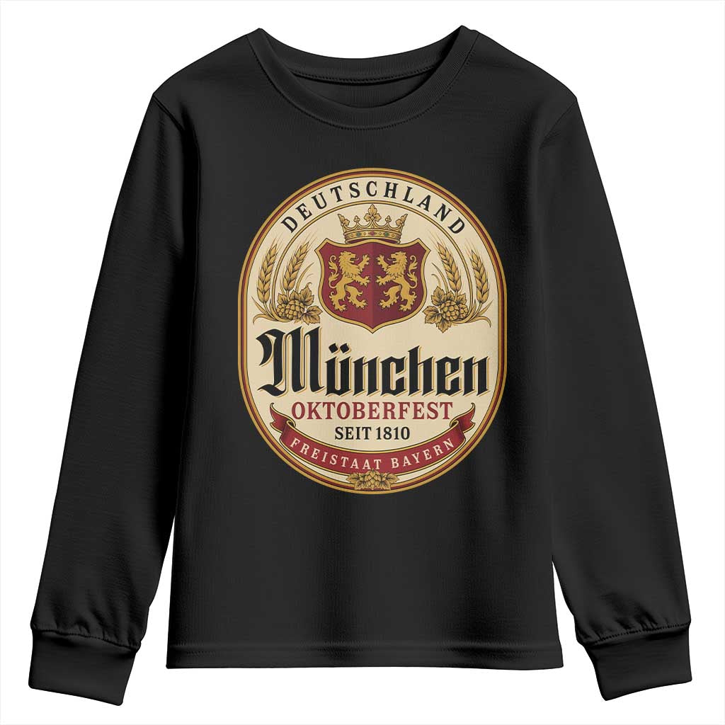 Oktoberfest Munchen Seit 1810 Youth Sweatshirt Deutschland German Beer Label Bavarian Lion Shield