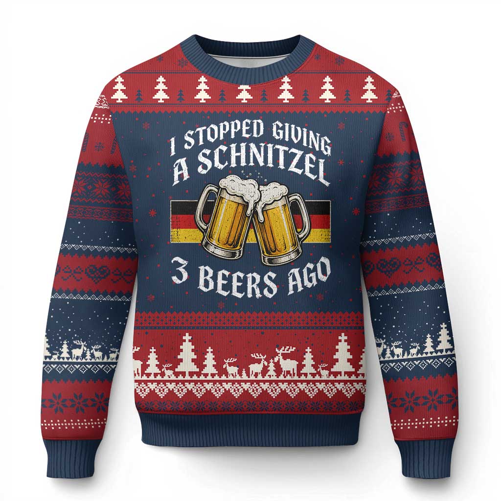 Funny Oktoberfest Beer Drinking Ugly Christmas Sweater I Stopped Giving A Schnitzel 3 Beers Ago