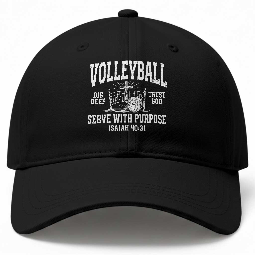 Christian Volleyball Dig Deep Trust God Serve With Purpose Baseball Cap Isaiah 40:31 Bible Verse Faith Sport TS11 Print Your Wear