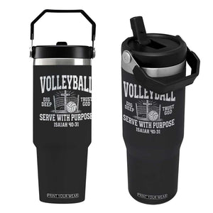 Christian Volleyball Dig Deep Trust God Serve With Purpose Flip Straw Tumbler Isaiah 40:31 Bible Verse Faith Sport